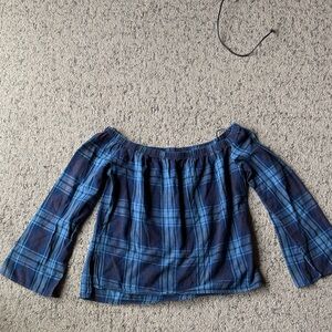 Cloth & Stone Navy Plaid Top